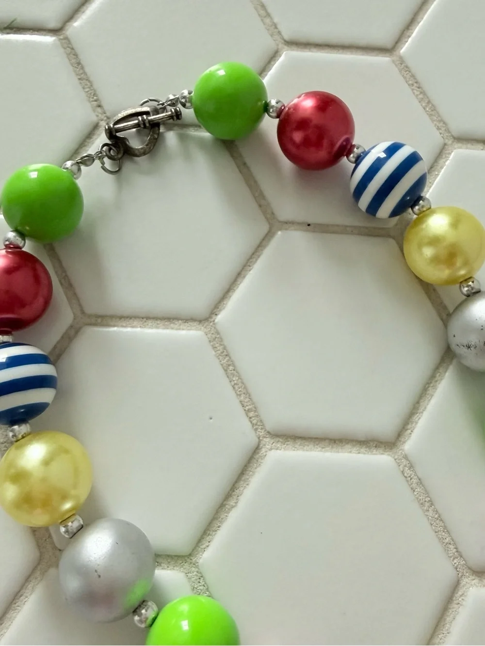 Colorful Kids Beaded Necklace with Red Apple Charm